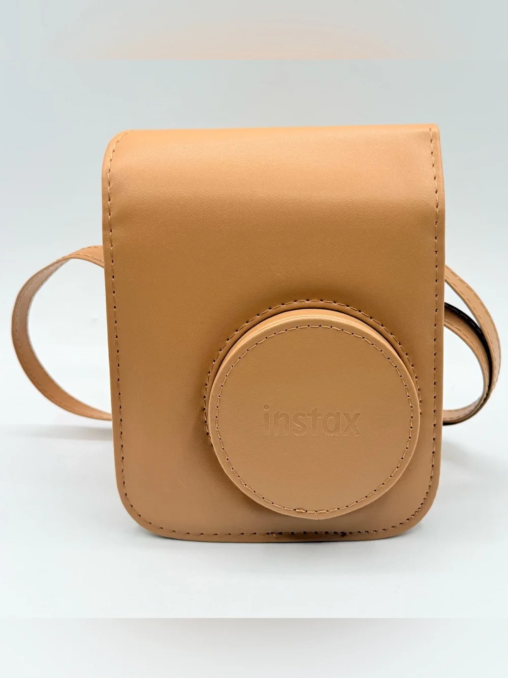 Instax Camera Case Shoulder Bag Light Brown Tan Faux Leather Carry Case